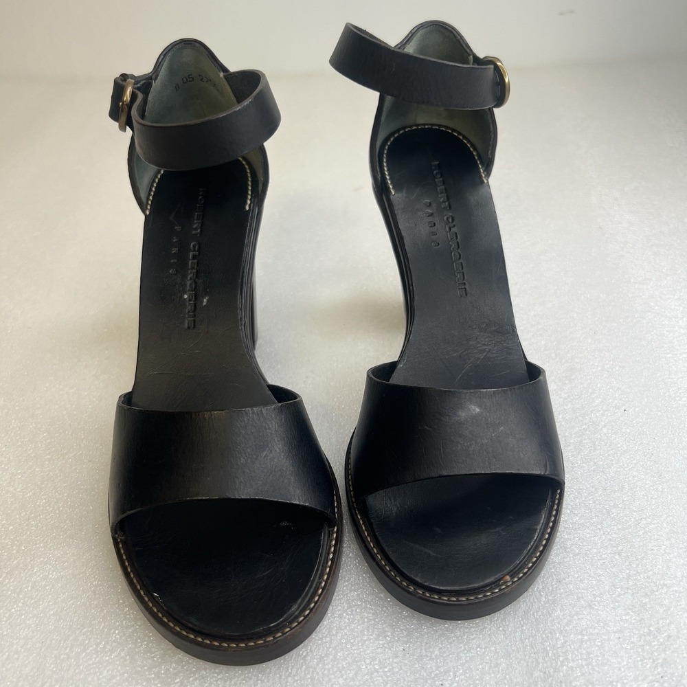 Robert Clergerie black leather high heel sandals France Sz 7 - Picture 3 of 10